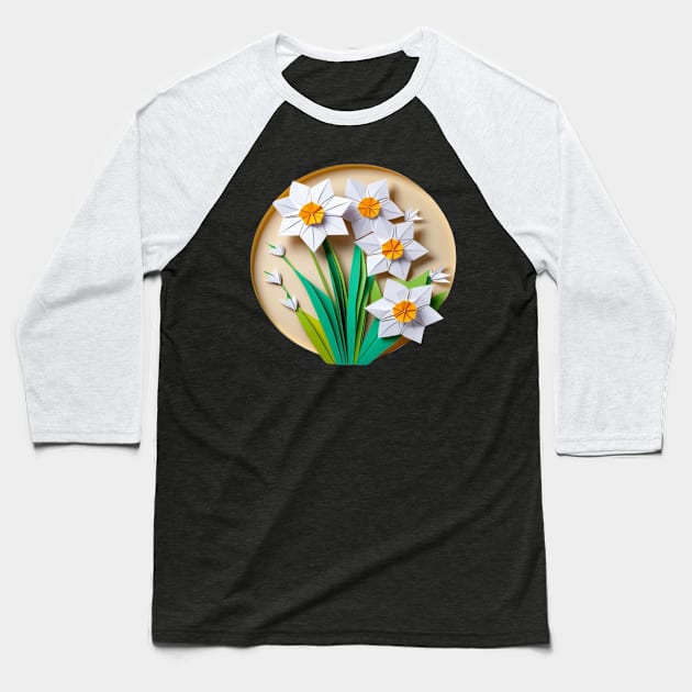 Origami Paper White Narcissus - PanfurWare LLC Baseball T-Shirt by panfurwarellc